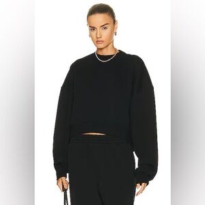 Wardrobe NYC x Hailey Bieber Track Sweater Drop Shoulder Oversized Cropped Black